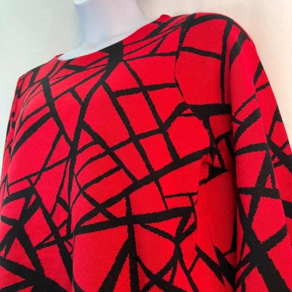 Premise Woman 1X Red Black Abstract Geometric Knit Pullover Art Party‎ Sweater - Picture 9 of 11